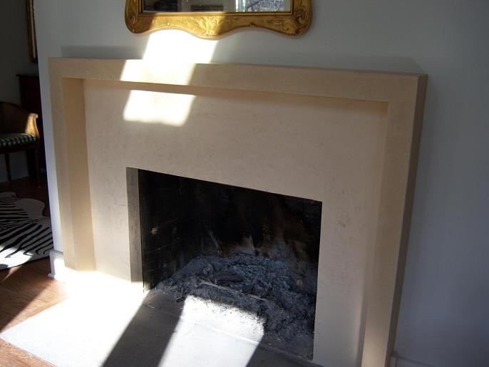 Marmorino fireplace mantel